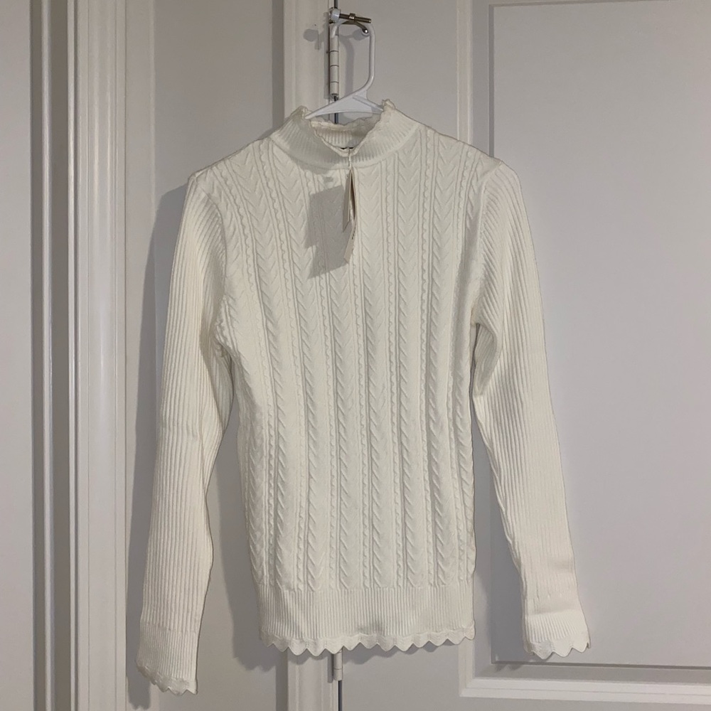 NWT iClosam Women's Long Sleeve Solid Mock Turtleneck Sweater ivory size large